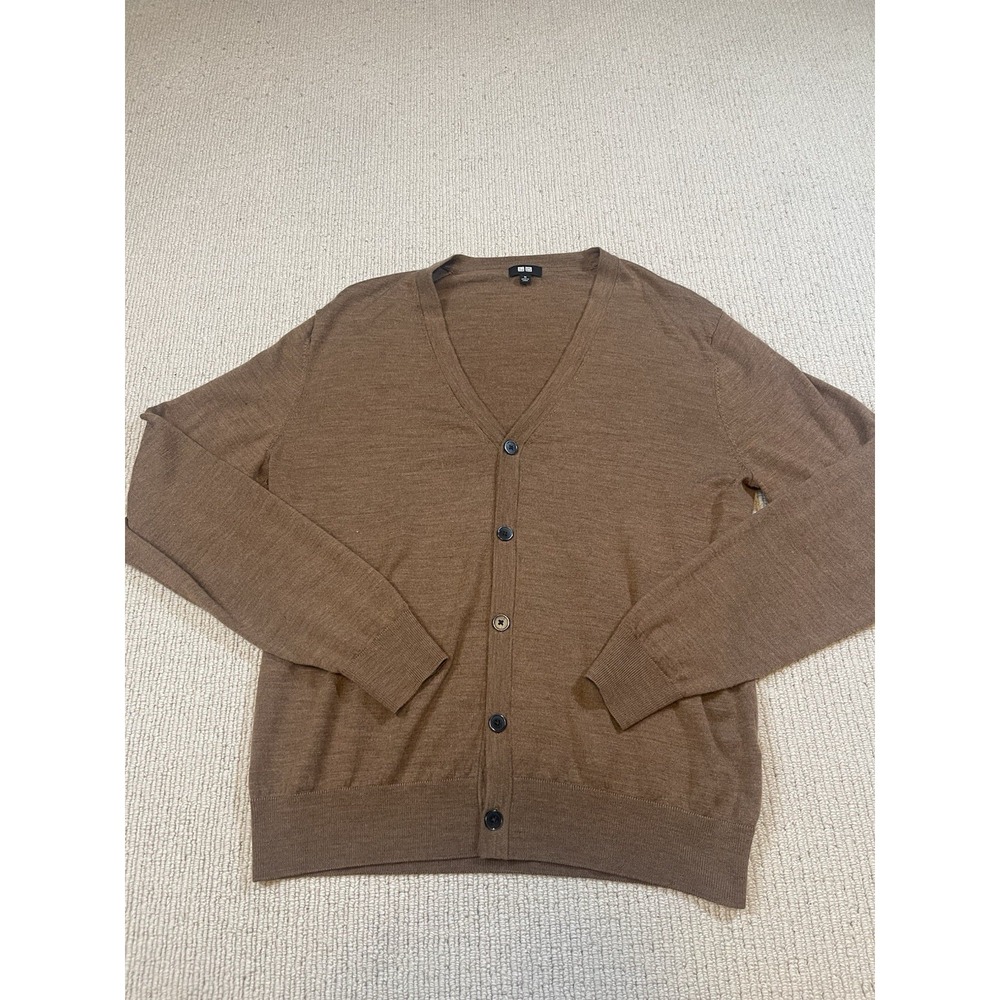 Uniqlo Women's Medium 100% Wool Cardigan Sweater Brown Buttons